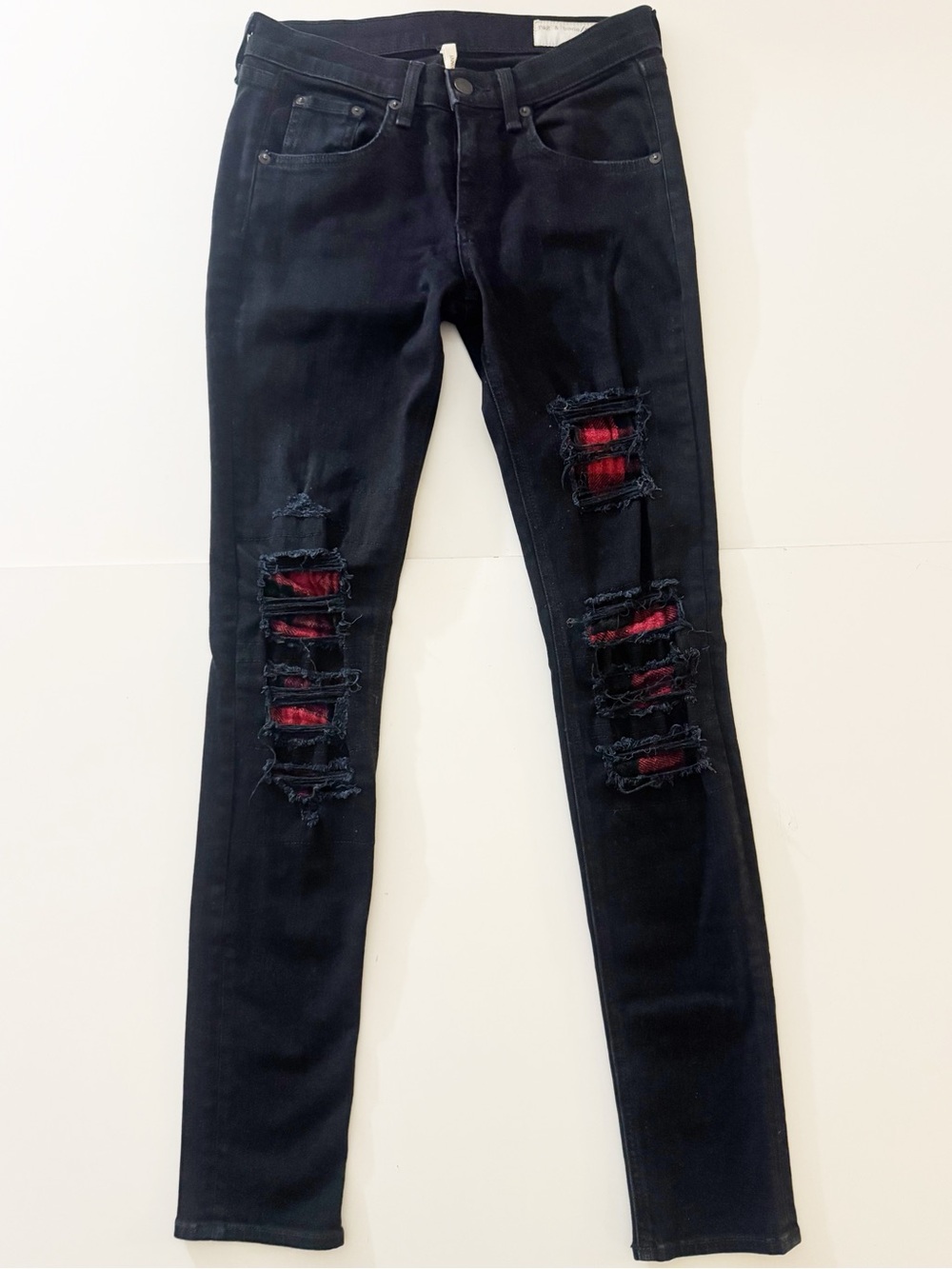 Rag & Bone Sloane Skinny Plaid Patch Jeans in Coal